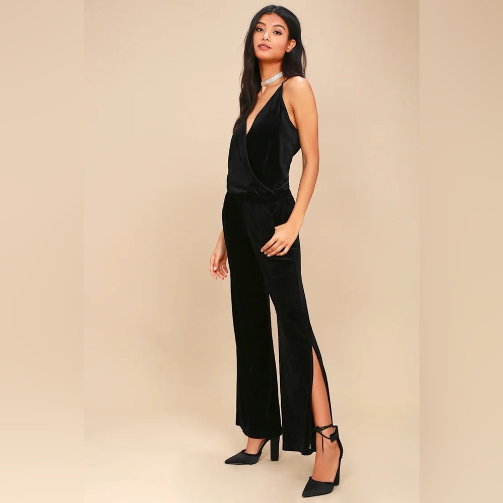 On the Road Black Velvet Jumpsuit - Picture 2 of 7